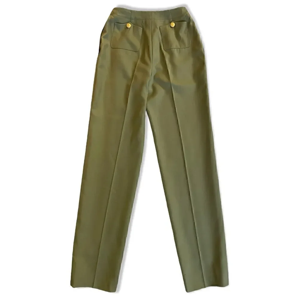 VINTAGE CHANEL Military Green Stunning High-Waisted Wool & Silk Tailored Pants
